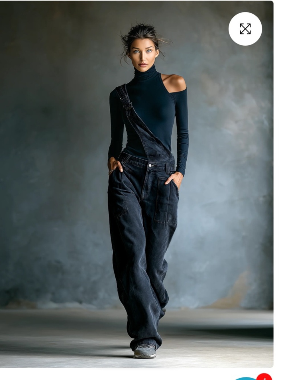 Modesees Asymmetric One-Shoulder BlueTurtleneck with  Blue One Shoulder Overalls
